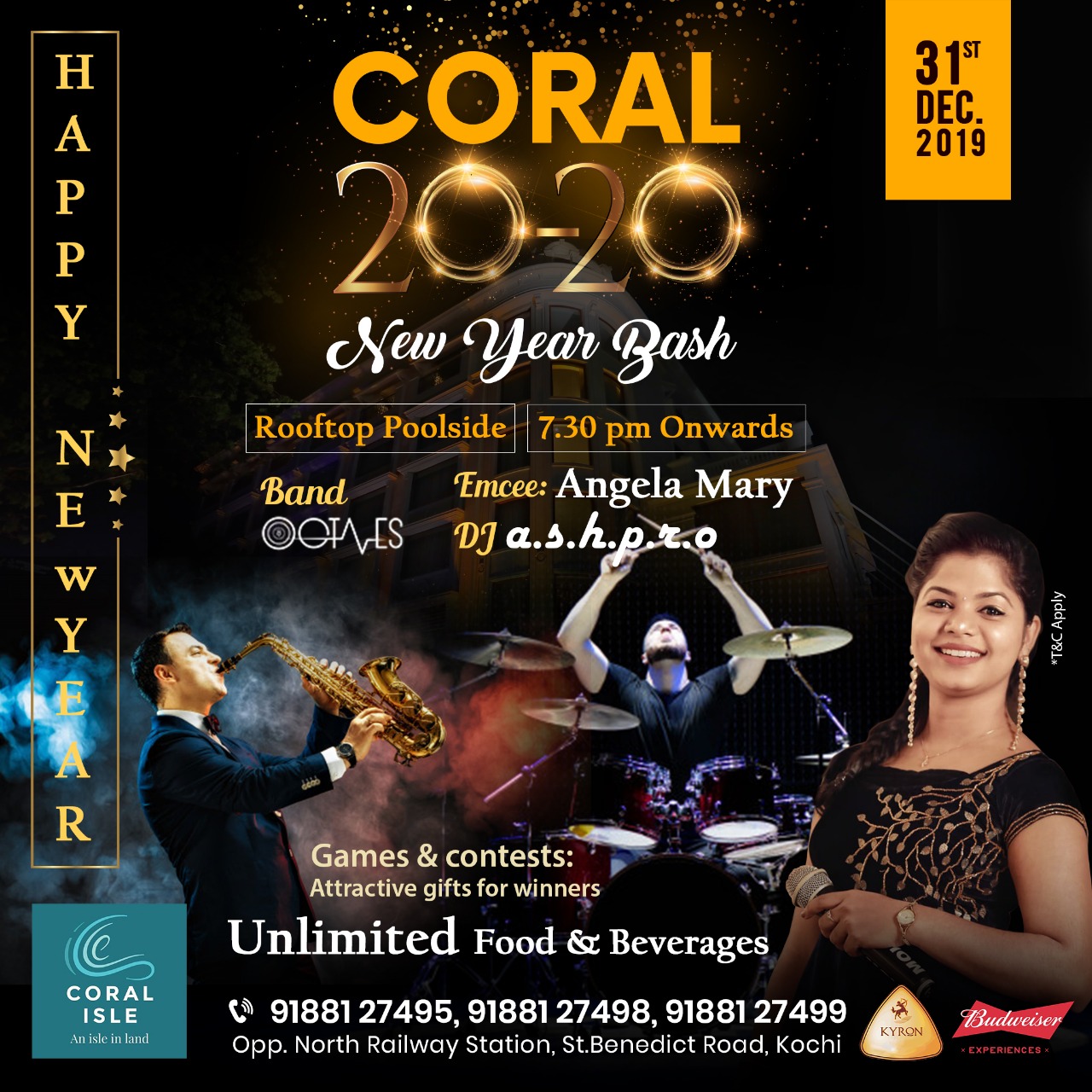 New Year Party Kochi 2020 - DJ ashpro Emcee - Coral Isle Hotel